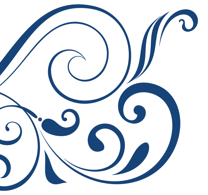 an ornate and cursive blue design